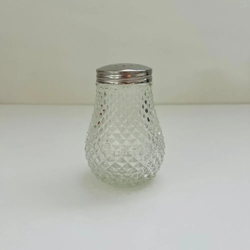 Vintage Diamond Point Glass Sugar Shaker With Metal Screw-On Lid